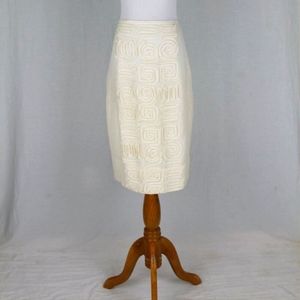 MaxAzria Collection Y2k Ivory Linen and Silk Soutache Button Back Skirt 2